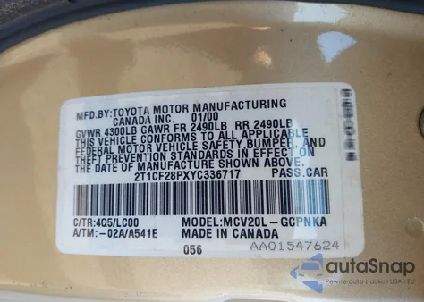 2000 Toyota Camry Solara Sle V6 from USA, damaged, VIN 2T1CF28PXYC336717